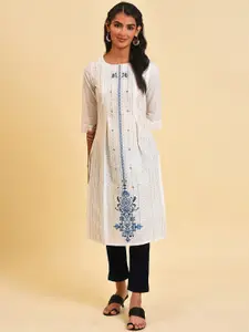 W Ethnic Motifs Embroidered  Thread Work Cotton Kurta
