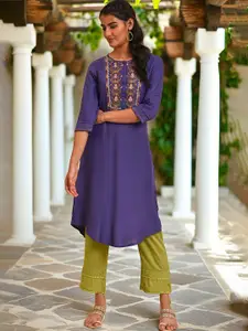 W Floral Beads Stones Embroidered Kurta