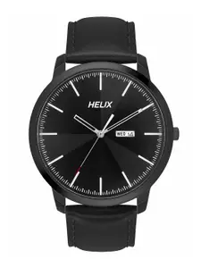 Helix Men Brass Dial & Leather Straps Analogue Watch TW039HG15