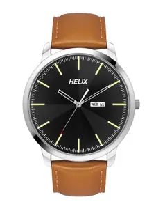 Helix Men Printed Dial & Leather Straps Analogue Watch TW039HG12