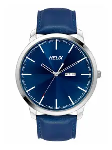 Helix By Timex Blue Round Dial Analog Leather Men Watch - TW039HG13
