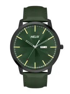 Helix Men Brass Dial & Leather Straps Analogue Watch TW039HG16