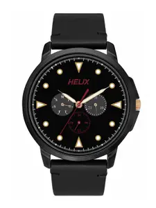 Helix Men Brass Dial & Leather Straps Analogue Watch TW027HG36