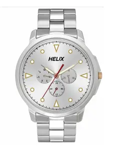 Helix Men Brass Embellished Dial & Stainless Steel Bracelet Style Straps Analogue Watch TW027HG35