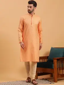 NAMASKAR Ethnic Motif Woven Design Mandarin Collar Pure Silk Kurta
