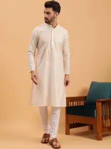 NAMASKAR Floral Embroidered Mandarin Collar Pure Cotton Kurta