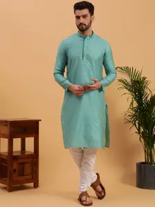 NAMASKAR Ethnic Motif Woven Design Mandarin Collar Pure Cotton Kurta