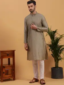 NAMASKAR Ethnic Motif Woven Design Mandarin Collar Pure Cotton Kurta