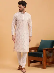 NAMASKAR Floral Embroidered Mandarin Collar Pure Cotton Kurta