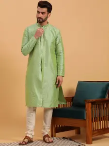NAMASKAR Ethnic Motifs Woven Design Mandarin Collar Silk Kurta