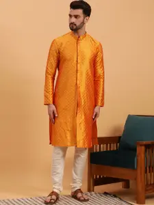 NAMASKAR Ethnic Motifs Woven Design Silk Straight Kurta