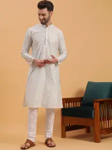 NAMASKAR Floral Woven Design Cotton Straight Kurta