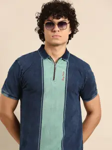 Being Human Men Blue Colourblocked Polo Collar Pure Cotton T-shirt
