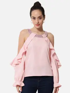 ALL WAYS YOU Cold-Shoulder Ruffled Crepe Top