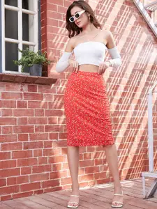 Berrylush Floral Printed Pencil Midi Skirt