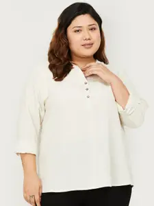 Nexus by Lifestyle Plus Size Mandarin Collar Cuffed Sleeves Shirt Style Top