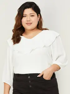 Nexus by Lifestyle Plus Size V-Neck Puff Sleeves Ruffled Regular Top