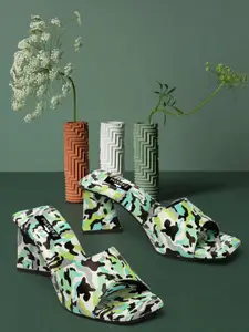 ZAPATOZ Abstract Printed Comfortable Open Toe Block Heels
