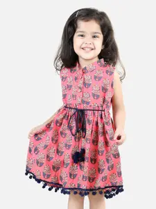 BownBee Girls Floral Print Fit & Flare Cotton Dress