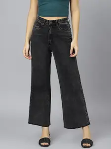 GUTI Women Flared High-Rise Light Fade Stretchable Cotton Jeans