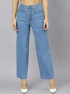 GUTI Women Wide Leg High-Rise Light Fade Stretchable Cotton Jeans