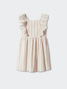 Mango Kids Girls Striped Flutter Sleeve Ruffled A-Line Mini Dress