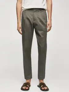 MANGO MAN Slim Fit Cotton Linen Pleated Trousers