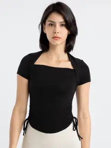 JC Collection Square Neck Ruched Fitted Top