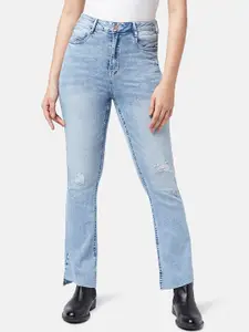 SF JEANS by Pantaloons Women Flared Cotton High-Rise Mildly Distressed Light Fade Jeans