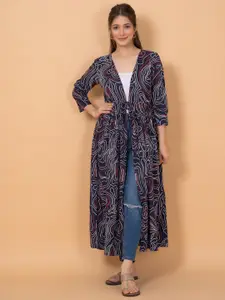 DAEVISH Women Abstract Printed Longline Tie-Up Shrug