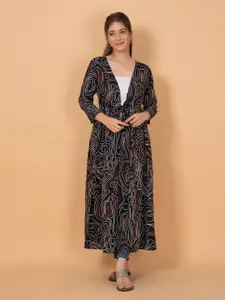 DAEVISH Women Abstract Printed Longline Tie-Up Shrug