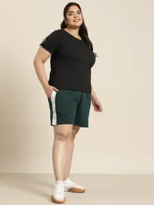 Sztori Women Plus Size Stripe Detail Regular Shorts