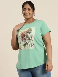 Sztori Women Plus Size Floral Print Pure Cotton T-shirt