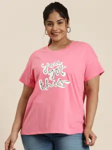 Sztori Women Plus Size Printed Drop-Shoulder Sleeves T-shirt