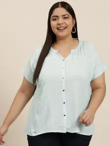 Sztori Plus Size Printed Mandarin Collar Extended Sleeves Shirt Style Top