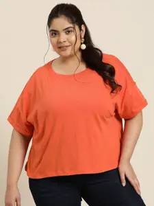 Sztori Women Plus Size Drop-Shoulder Sleeves Pure Cotton T-shirt