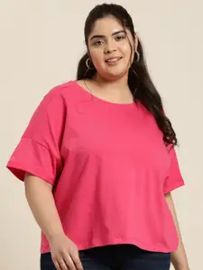 Sztori Women Plus Size Pure Cotton Extended Sleeves T-shirt