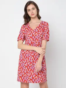 Vero Moda V-Neck Floral Printed A-Line Dress