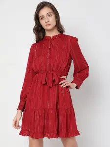 Vero Moda Mandarin Collar Tiered Mini A-Line Drees With Belt