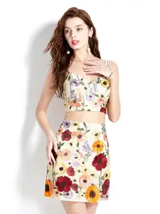 JC Collection Floral Printed Sleeveless Crop Top with Skirt Co-Ords