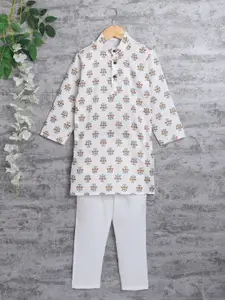 ahhaaaa Boys Mandarin Collar Floral Printeded Kurta With Pyjamas