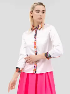 Samshek New Abstract printed Spread Collar Long Sleeves Cotton Satin Formal Shirt