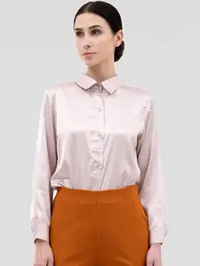 Samshek New Spread Collar Long Sleeves Cotton Satin Formal Shirt