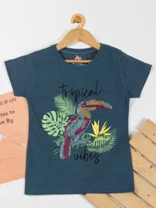 Nins Moda Tropical Printed Embellished Cotton T-shirt