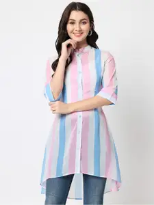 CHARMGAL  Vertical Stripes Mandarin Collar Classic Casual Shirt