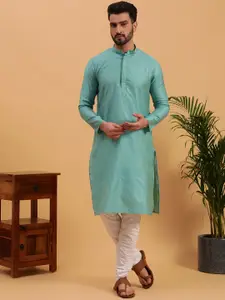NAMASKAR Woven Design Mandarin Collar Pure Cotton Kurta with Churidar