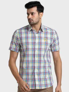 ColorPlusRE Checked Spread Collar Short Sleeves Organic Cotton Casual Shirt