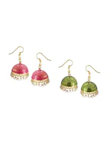 FEMMIBELLA Set Of 2 Gold Plated Dome Shaped Jhumkas Earrings
