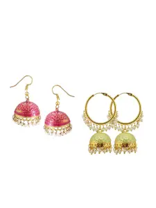 FEMMIBELLA Set Of 2 Gold Plated Circular Jhumkas Earrings