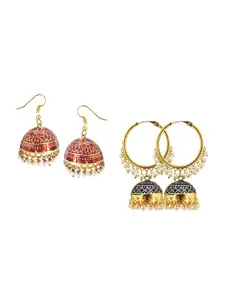 FEMMIBELLA 2Pcs Gold Plated Circular Jhumkas Earrings